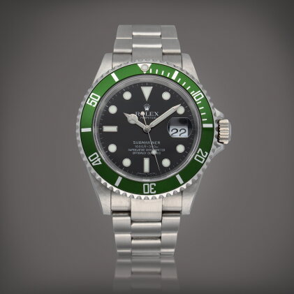 Catalog image of Submariner 'Kermit', Reference 16610 A stainless steel wristwatch with date and…