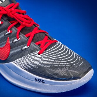 View 1 of Lot 42: Stephen Curry 2025-2026 Warm Up and Game Worn Dual-Signed and Inscribed Nike Sabrina 3 By Stephen Curry 'TCC'