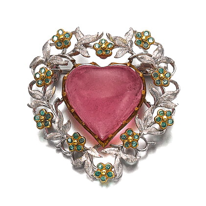 Catalog image of tourmaline, emerald and diamond brooch, gianmaria buccellati