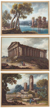 Catalog image of a) view of the temple of concord, agrigento b) view of the temple of vulcan, ag…
