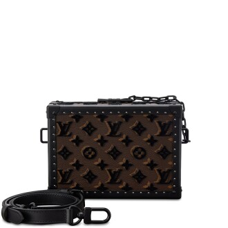 View 1 of Lot 712: Limited Edition Brown Monogram Coated Canvas and Black Tuffetage Clutch Box Black Hardware, 2020