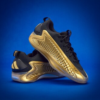 View 1 of Lot 63: Stephen Curry 2025-2026 All-Star Media Day Worn Dual-Signed adidas AE1 Low 'Gold Medal’ PE 