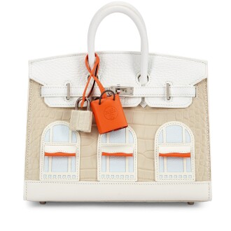 View 1 of Lot 914: Limited Edition Beton Matte Mississippiensis Alligator, White Togo, Swift and Sombrero, Orange H and Craie Swift and Bleu Brume Chèvre Mysore Faubourg Sellier Birkin 20 Palladium Hardware, 2021