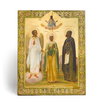 View 1 of Lot 654: An icon of the Guardian Angel, St Natalia and the monk St Prokopii the Confessor, workshop of Vasilii Makarovich Peshekhonov (1808-1880), St Petersburg, 1853