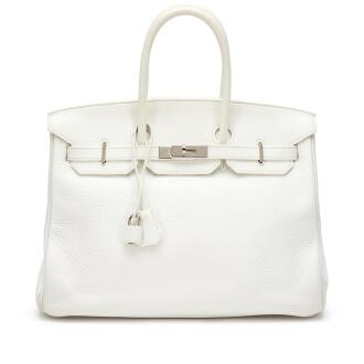 View 1 of Lot 134: White Clémence Birkin 35 Palladium Hardware, 2008