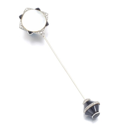 Catalog image of georges fouquet | mother-of-pearl, onyx and diamond jabot pin, circa 1920