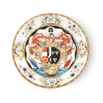 View 1 of Lot 38: An Impressive Large Chinese Export Armorial 'Leake Okeover' Basin, Qing Dynasty, Qianlong Period, circa 1743 