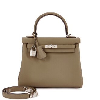 View 1 of Lot 630: Limited Edition Beige Marfa and Gris Pale Swift Verso Kelly 25 Retourné Palladium Hardware, 2024