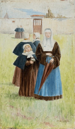Catalog image of a religious sister with boarders in a couvent