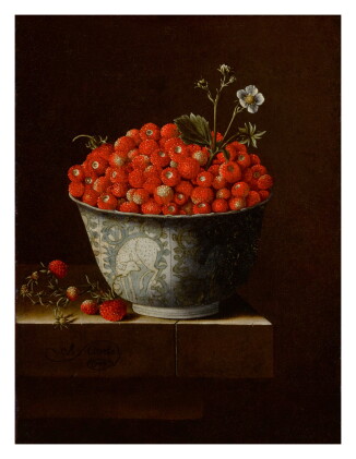 Catalog image of Still life of fraises-de-bois in a Wan-Li bowl upon a stone ledge