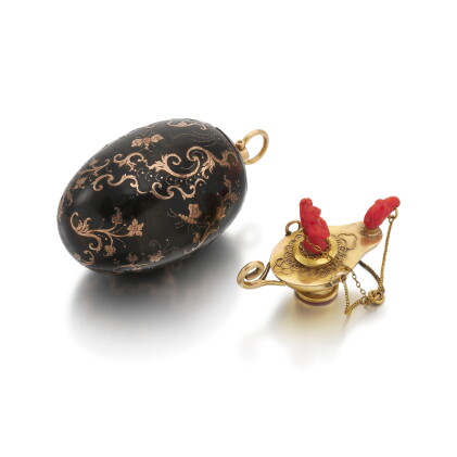 Catalog image of Two gold-mounted tortoiseshell or coral objects of vertu, Italian, 18th century