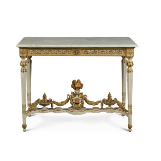 View 1 of Lot 88: An Austrian Neoclassical Grey-Painted and Parcel Gilt Console Table, Late 18th Century