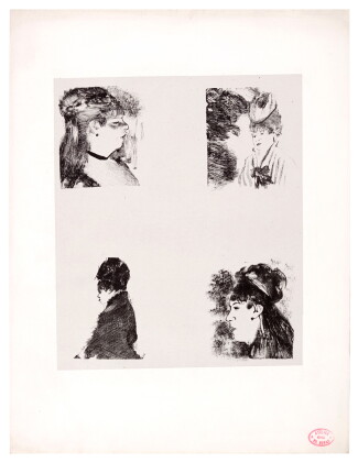 Catalog image of four heads of women (quatre têtes de femmes)