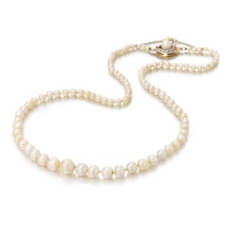 View 1 of Lot 15: Natural pearl and diamond necklace (Collana in perle naturali e diamanti)