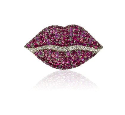 Catalog image of ruby, pink sapphire and diamond brooch, 'kiss', michele della valle