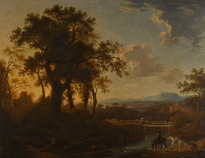 Catalog image of studio of george barret, r.a. | an extensive wooded river landscape, with a tra…