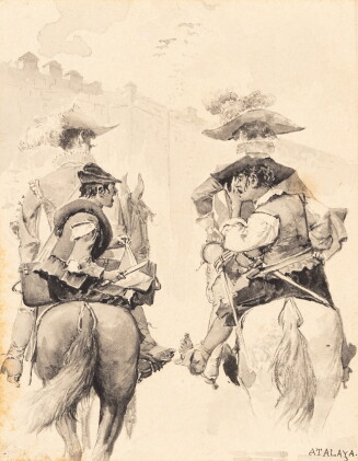 Catalog image of two horsemen with their page