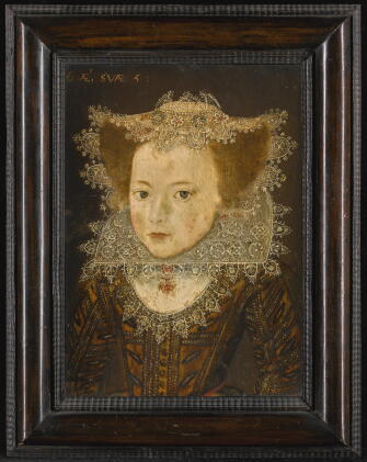 Catalog image of circle of robert peake | portrait of a girl, half-length, in a lace cap and ruff