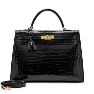 View 1 of Lot 179: Black Shiny Porosus Crocodile Kelly 35 Sellier Gold Hardware, 2005