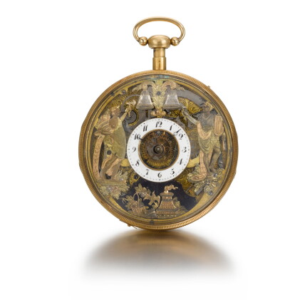 Catalog image of swiss | a gold quarter repeating erotic automaton watch with jacquemarts, circa 1790