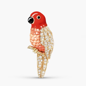 View 1 of Lot 1605: Coral, Carnelian, Onyx and Diamond Brooch | 梵克雅寶 | 珊瑚 配 紅玉髓 配 縞瑪瑙 及 鑽石 胸針