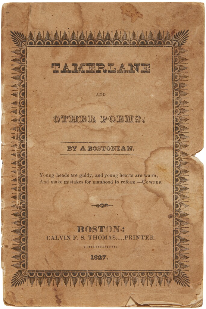 A rare first edition of Edgar Allan Poe’s Tamerlane and Other Poems sold at Sotheby’s New York in 2024 for $420,000.