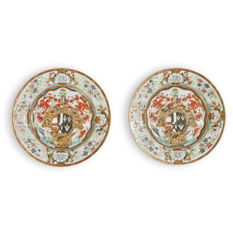 View 1 of Lot 669: A Pair of Chinese Export 'Leake Okeover' Armorial Plates, Qing Dynasty, Qianlong Period, circa 1743