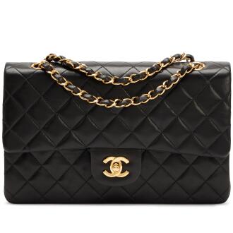 View 1 of Lot 215: Vintage Black Quilted Lambskin Classic Medium Double Flap Gold Hardware, 1996