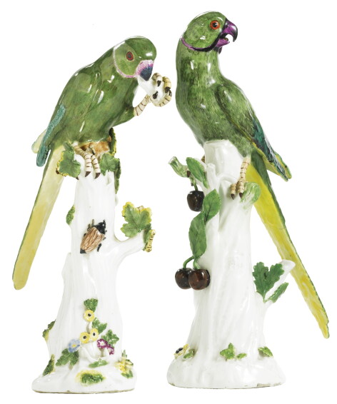 A PAIR OF MEISSEN INDIAN RING-NECKED PARAKEETS CIRCA 1741