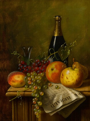 Catalog image of Still Life with Fruit, Champagne Bottle and Newspaper