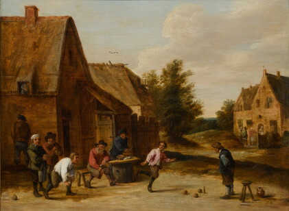 Catalog image of thomas van apshoven | peasants playing ball games in a village landscape