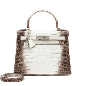 View 1 of Lot 601: White Matte Niloticus Crocodile Himalaya Kelly 28 Retourné Palladium Hardware, 2023