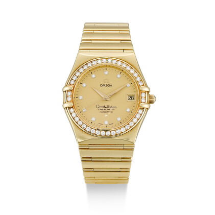 Catalog image of omega | constellation, a yellow gold and diamond-set bracelet watch with date, …