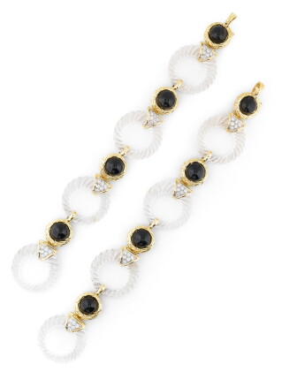 Catalog image of BOUCHERON | PAIRE DE BRACELETS CRISTAL DE ROCHE, ONYX ET DIAMANTS | PAIR OF ROC…
