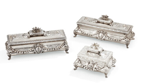 A Set Of Three Silver Toilet Boxes, Morel & Cie