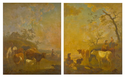 Catalog image of jean baptiste de roy | a pair of pastoral landscapes with shepherds and cattle …