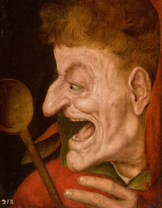 Catalog image of A jester: a grotesque head of a fool brandishing a wooden spoon | 《小丑：揮舞木匙的趣怪愚人頭像》
