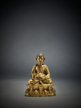 View 1 of Lot 337: A Copper Alloy Figure of Milarepa with Silver and Copper Inlay, Tibet, 16th Century