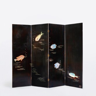 View 1 of Lot 39: "Poisson" Four-Panel Screen