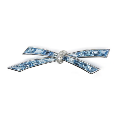 Catalog image of blue topaz and diamond brooch, michele della valle