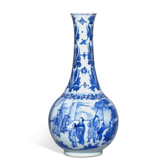 View 1 of Lot 211: A blue and white 'figural' bottle vase, Ming dynasty, Chongzhen period