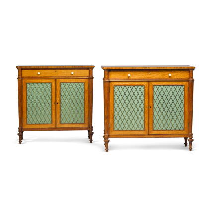 Catalog image of A pair of George III satinwood and tulipwood crossbanded side cabinets, circa 1…