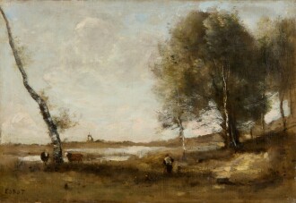 View 1 of Lot 124: Deux vaches et leur gardien au marécage boisé