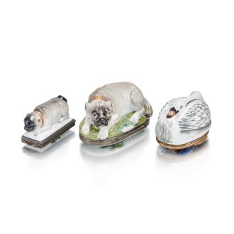 View 1 of Lot 43: Three Snuff Boxes in the Form of Animals, Continental and English, probably 19th Century and circa 1775