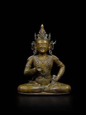 View 1 of Lot 48: A rare and important copper-alloy figure of Vajrasattva Central Tibet, ca. 13th century | 西藏中部 約十三世紀 合金銅金剛薩埵坐像