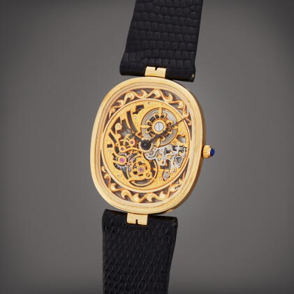 Catalog image of Ellipse | A yellow gold skeletonized oval wristwatch, Circa 1980