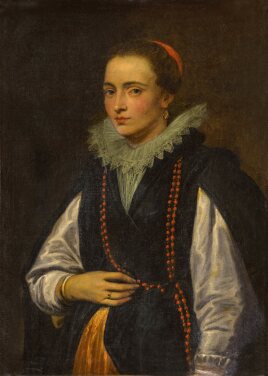 View 1 of Lot 18: Portrait of an unknown Genoese woman, three-quarter length, in a black coat and white sleeves