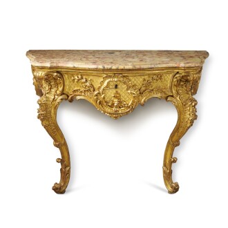 View 1 of Lot 299: An Italian carved giltwood console table, Piedmont, mid-18th century 
