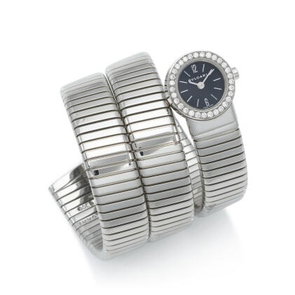 Catalog image of Serpenti | A stainless steel and diamond-set bangle watch | Circa 1980
