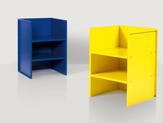 Donald Judd, Armchair, model n. 1, designed in 1984. Painted aluminium. Estimate €4,000-6,000.
